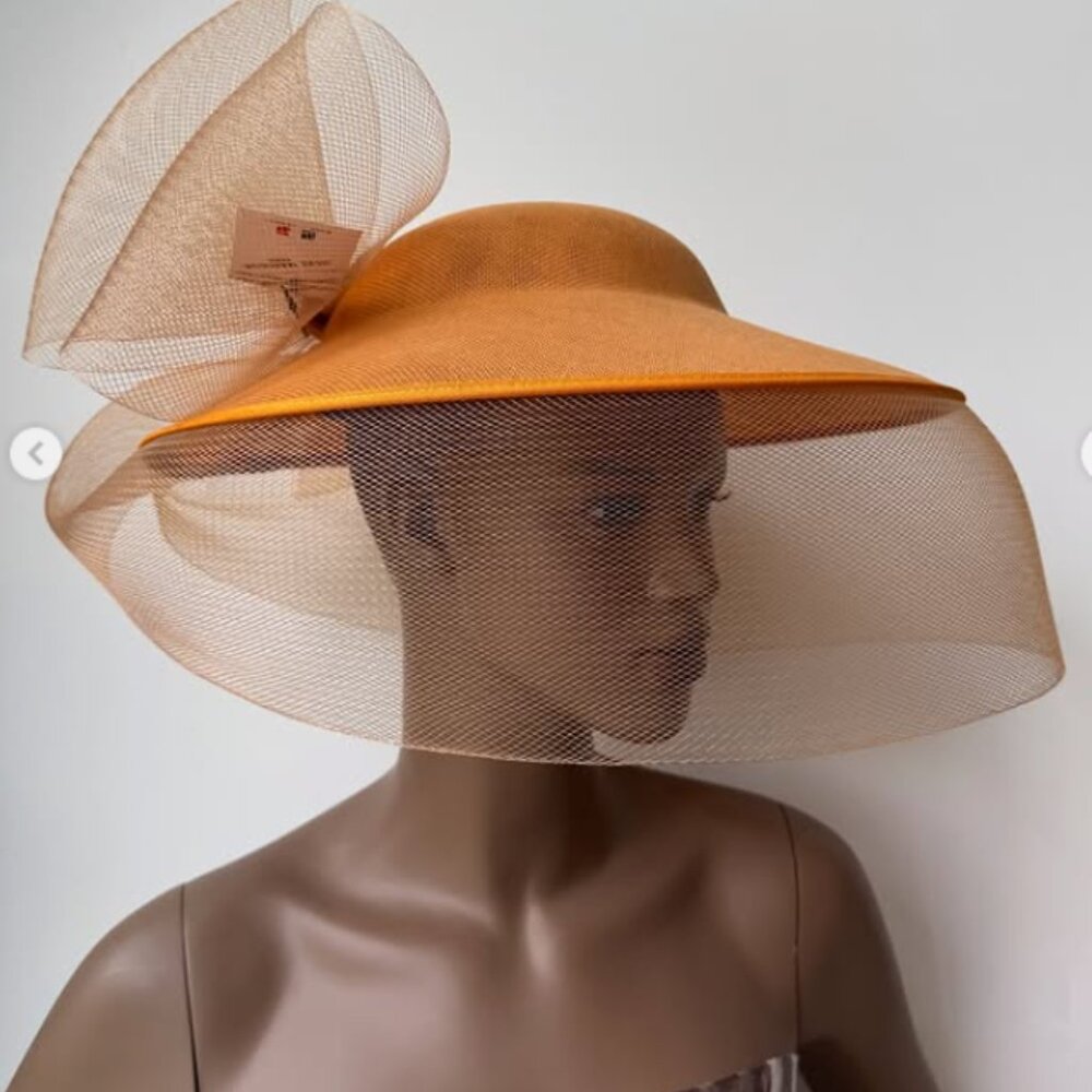 Paris Hand-Made Large Brim Ruffle Organza Hat | Elegant Fascinator for Derby